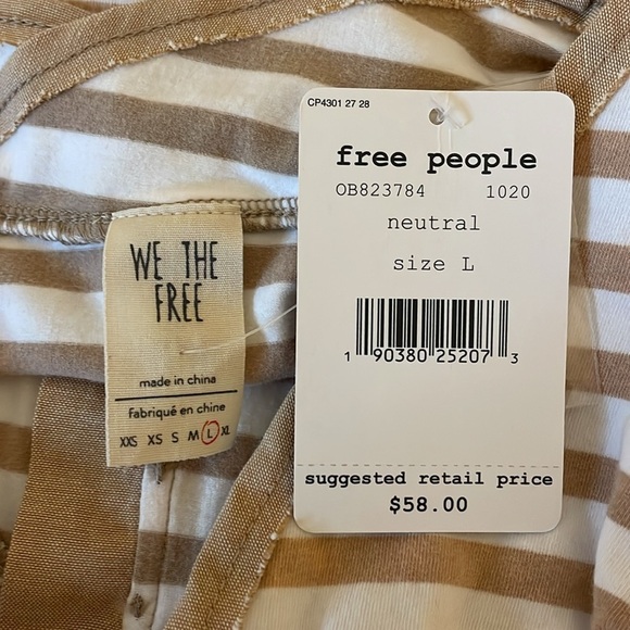 We the Free Womens large top tank Striped Tan White button tie back casual NWT - Picture 6 of 8